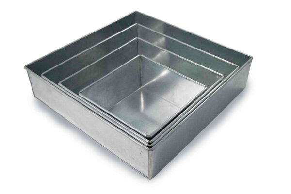 Set of 4 Tier Square Multilayer Birthday Wedding Anniversary Cake Tins / Pans / Mould by Falcon 4" Deep